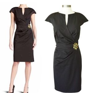 TADASHI SHOJI Black Faux Wrap Cocktail Dress